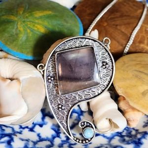 Chunky, XL, Very Light Purple, Comma-Shaped, Natural Flourite Cabochon Pendant.